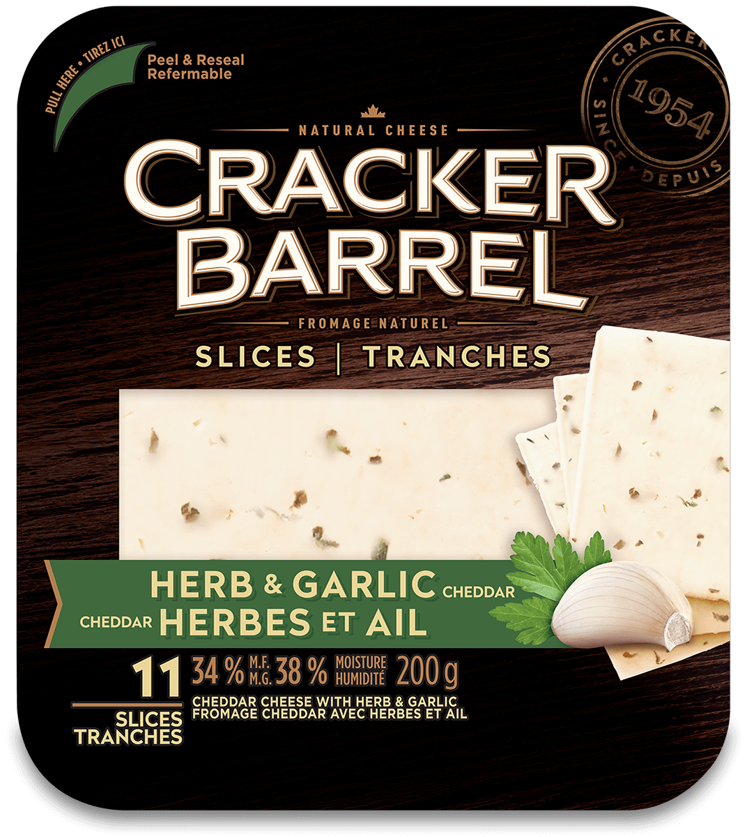 Cracker Barrel Cheese Slices - Herb & Garlic Cheddar - 11 Slices - 200 g