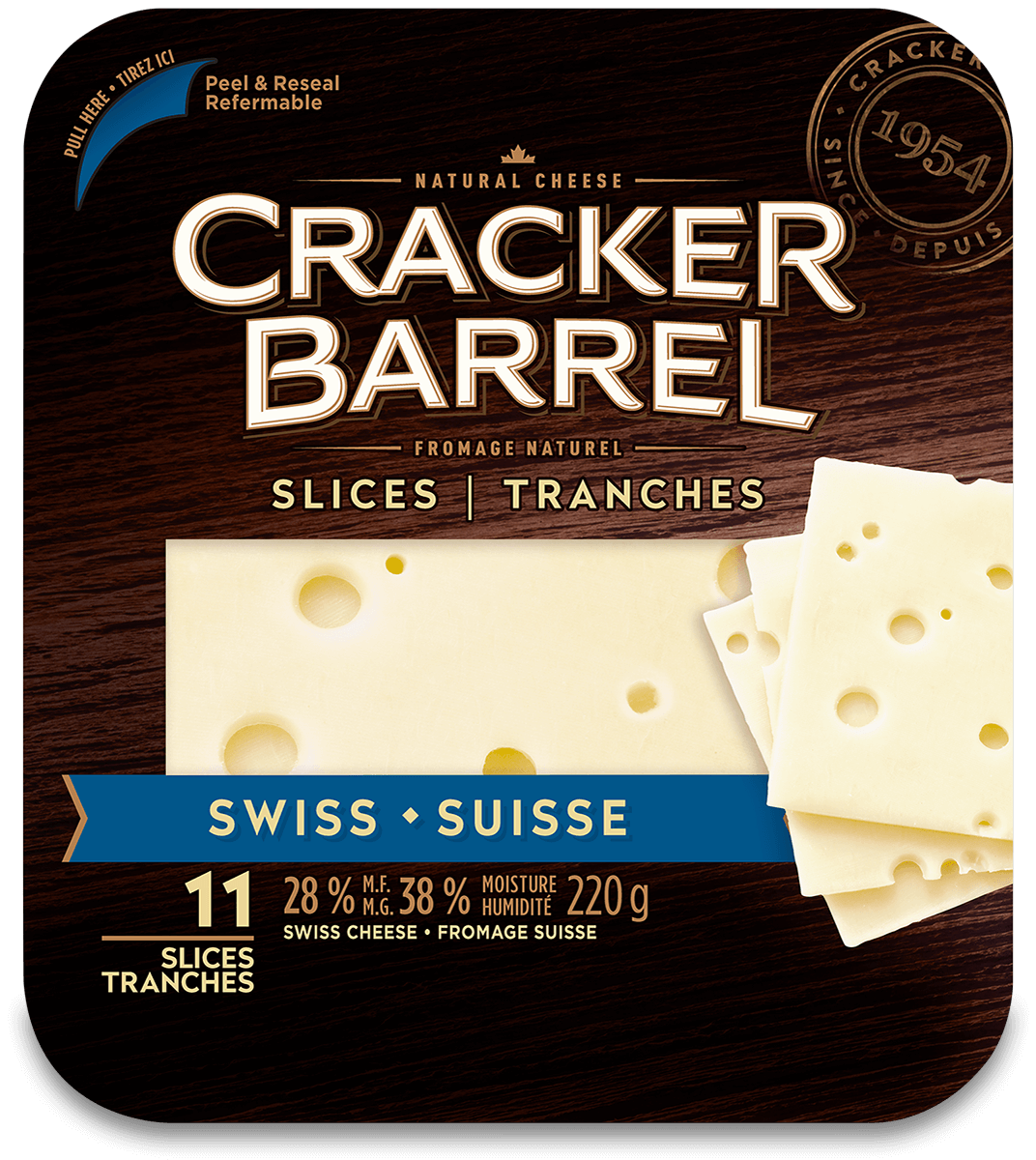 Cracker Barrel Cheese Slices - Swiss - 11 Slices - 220 g